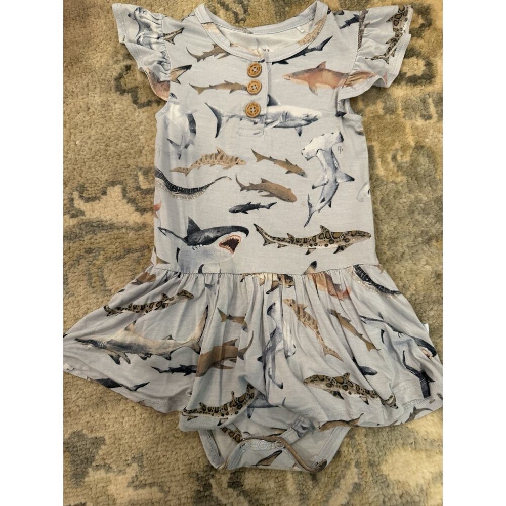 Posh Peanut Sharks Short Sleeve Twirl Skirt Bamboo Bodysuit 18-24 Months